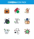 Covid-19 Protection CoronaVirus Pendamic 9 Filled Line Flat Color icon set such as genetics, virus, dirty, bomb, virus