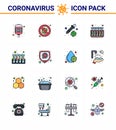 Covid-19 Protection CoronaVirus Pendamic 16 Flat Color Filled Line icon set such as blood, tubes, danger, test, virus