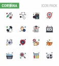 Covid-19 Protection CoronaVirus Pendamic 16 Flat Color Filled Line icon set such as sports, gym, no, dumbbell, location