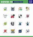 Covid-19 Protection CoronaVirus Pendamic 16 Flat Color Filled Line icon set such as virus, nose, safe, allergy, medical