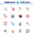 Covid-19 Protection CoronaVirus Pendamic 16 Flat Color icon set such as hands, sample, allergy, research, blood