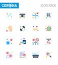 Coronavirus Prevention Set Icons. 16 Flat Color icon such as covid, surgical, genetics, surgery, light