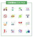 Covid-19 Protection CoronaVirus Pendamic 16 Flat Color icon set such as virus, loupe, bacteria, learning, virus