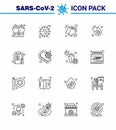 Covid-19 Protection CoronaVirus Pendamic 16 Line icon set such as fever, blood virus, virus, blood, dry Royalty Free Stock Photo