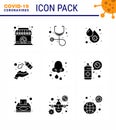 Covid-19 Protection CoronaVirus Pendamic 9 Solid Glyph Black icon set such as allergy, wash, blood virus, hands spray, alcohol