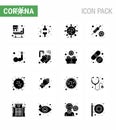 Covid-19 Protection CoronaVirus Pendamic 16 Solid Glyph Black icon set such as arm, vaccine, bacteria, syring, coronavirus