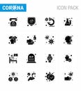 Covid-19 Protection CoronaVirus Pendamic 16 Solid Glyph Black icon set such as healthcare, laboratory, bacteria, lab, chemistry