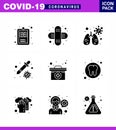 Covid-19 Protection CoronaVirus Pendamic 9 Solid Glyph Black icon set such as medicine, medical, infedted, case, pipette