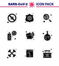 Covid-19 Protection CoronaVirus Pendamic 9 Solid Glyph Black icon set such as protection, spray, shield, cleaning, interfac