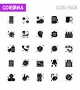 Covid-19 Protection CoronaVirus Pendamic 25 Solid Glyph icon set such as protect, insurance, bacteria, information, virus