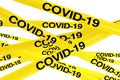 COVID-19 Quarantine Zone Yellow Tape Strips. 3d Rendering