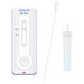 Covid-19 Rapid Antigen test. Coronavirus swap sample in lysis buffer, strip with reagents, result with antigen molecules. Vector