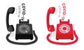 COVID-19 and ringing stationary phone with rotary dial and raised handset