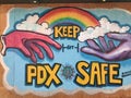 COVID safety mural, downtown Portland, Oregon, summer 2020