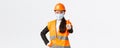 Covid-19 safety protocol at enterpise, construction and preventing virus concept. Confident asian female engineer