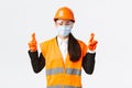 Covid-19 safety protocol at enterpise, construction and preventing virus concept. Hopeful asian female engineer in