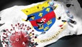 Covid in Saint Barth?lemy - coronavirus attacking a national flag of Saint Barth?lemy as a symbol of a fight and struggle with the