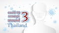 Covid-19 scourge around 3 thailand text. human head wear mask to protect from covid-19 virus outbreak spreading