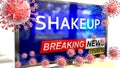 Covid, shakeup and a tv set showing breaking news - pictured as a tv set with corona shakeup news and deadly viruses around Royalty Free Stock Photo