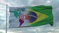 Covid-19 sign on the national flag of Brazil. Coronavirus concept. 3d rendering