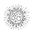 Covid-19 Single hand drawn coronavirus molecule icon. In doodle style, black outline isolated on a white background. Element for Royalty Free Stock Photo