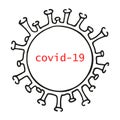 Covid-19 Single hand drawn coronavirus molecule icon. In doodle style, black outline isolated on a white background. Element for Royalty Free Stock Photo