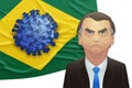 Santo AndrÃÂ©/SÃÂ£o Paulo/Brazil - April 11, 2020 - President Jair Bolsonaro. The brazilian flag behind him has a blue coronavirus