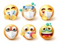 Covid-19 smileys vector set. Emoji 3d characters in safe and sick expression with face mask, vaccine and shield element.6 Royalty Free Stock Photo