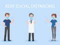 Social Distancing, Doctor and People keeping distance wearing a surgical protective Medical mask