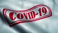 Covid-19 stamp flag waving in the wind. Coronavirus outbreak concept. Sign of Coronavirus. 3d illustration