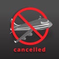 Covid-19 stop flight sign. airplane flight cancelled icon