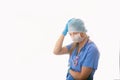 COVID-19 Stressed hopsital nurse healthcare worker during coronavirus or flu pandemic Royalty Free Stock Photo