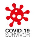 Covid-19 Survivor message on a white background with a red virus logo