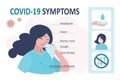Covid-19 symptoms banner template. Virus pandemic prevention concept infographic Royalty Free Stock Photo