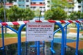 COVID19 tape barriers surrounding exercise areas in Singapore