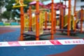 COVID19 tape barriers surrounding playground in Singapore