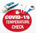 Covid-19 temperature check. Infrared, digital and classic thermometer. Coronavirus fever examination concept Royalty Free Stock Photo