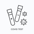 Covid test flat line icon. Vector outline illustration of laboratory equipment. Black thin linear pictogram for blood Royalty Free Stock Photo