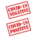 Covid test result, negative and positive stamp