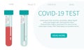 COVID-19 test. Tubes with blood sample. Concept of Coronavirus rapid test. Lab research and diagnosis. Web page design templates Royalty Free Stock Photo