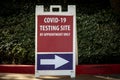 COVID-19 testing site sign in red with an arrow Royalty Free Stock Photo