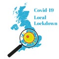 Covid-19 UK local lockdown map and magnifying glass