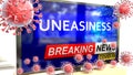 Covid, uneasiness and a tv set showing breaking news - pictured as a tv set with corona uneasiness news and deadly viruses around Royalty Free Stock Photo