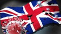 Covid in United Kingdom of Great Britain and Northern Ireland - coronavirus and a flag of United Kingdom of Great Britain and Royalty Free Stock Photo