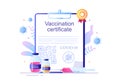 Covid-19 Vaccination Certificate Icon with a Document as Proof of being Vaccinated in the Form of a Card or Scan on a Smartphone. Royalty Free Stock Photo