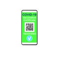 COVID 19 vaccination certificate smartphone screen white background isolated, digital coronavirus immunity health passport phone