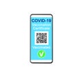 COVID 19 vaccination certificate smartphone screen white background isolated, digital coronavirus immunity health passport phone