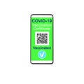 COVID 19 vaccination certificate smartphone screen white background isolated, digital coronavirus immunity health passport phone