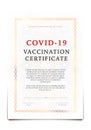 COVID-19 vaccination certificate, vertical template design on white