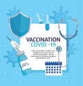 Covid19 vaccination lettering with set items